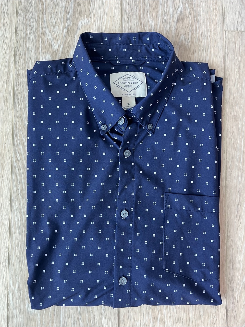 St. John's Bay // Navy Button-Down with White Micro Square Print